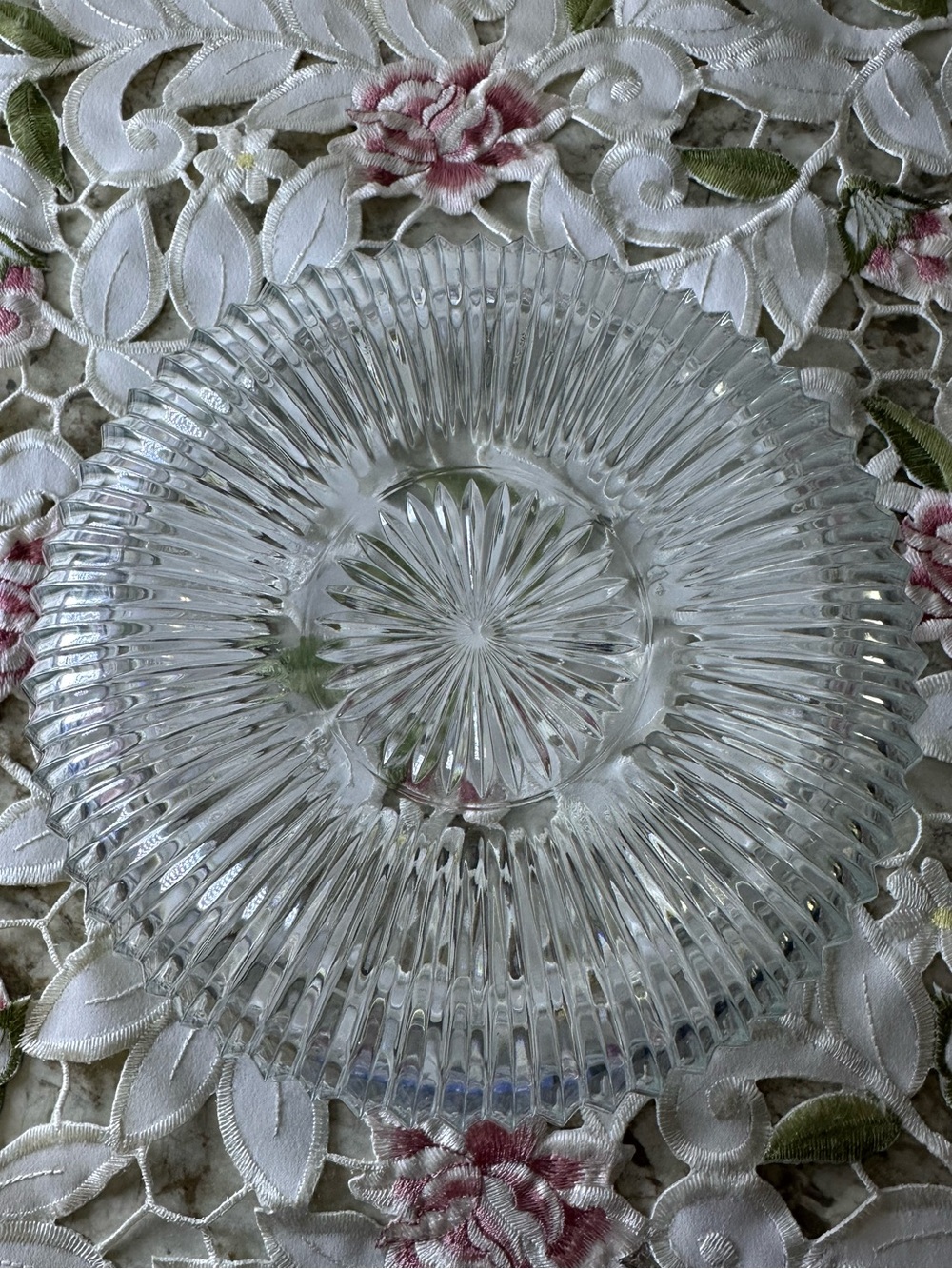 REIMS FRANCE Pressed Glass Serving Bowl Ribbed Starburst Design -Vintage